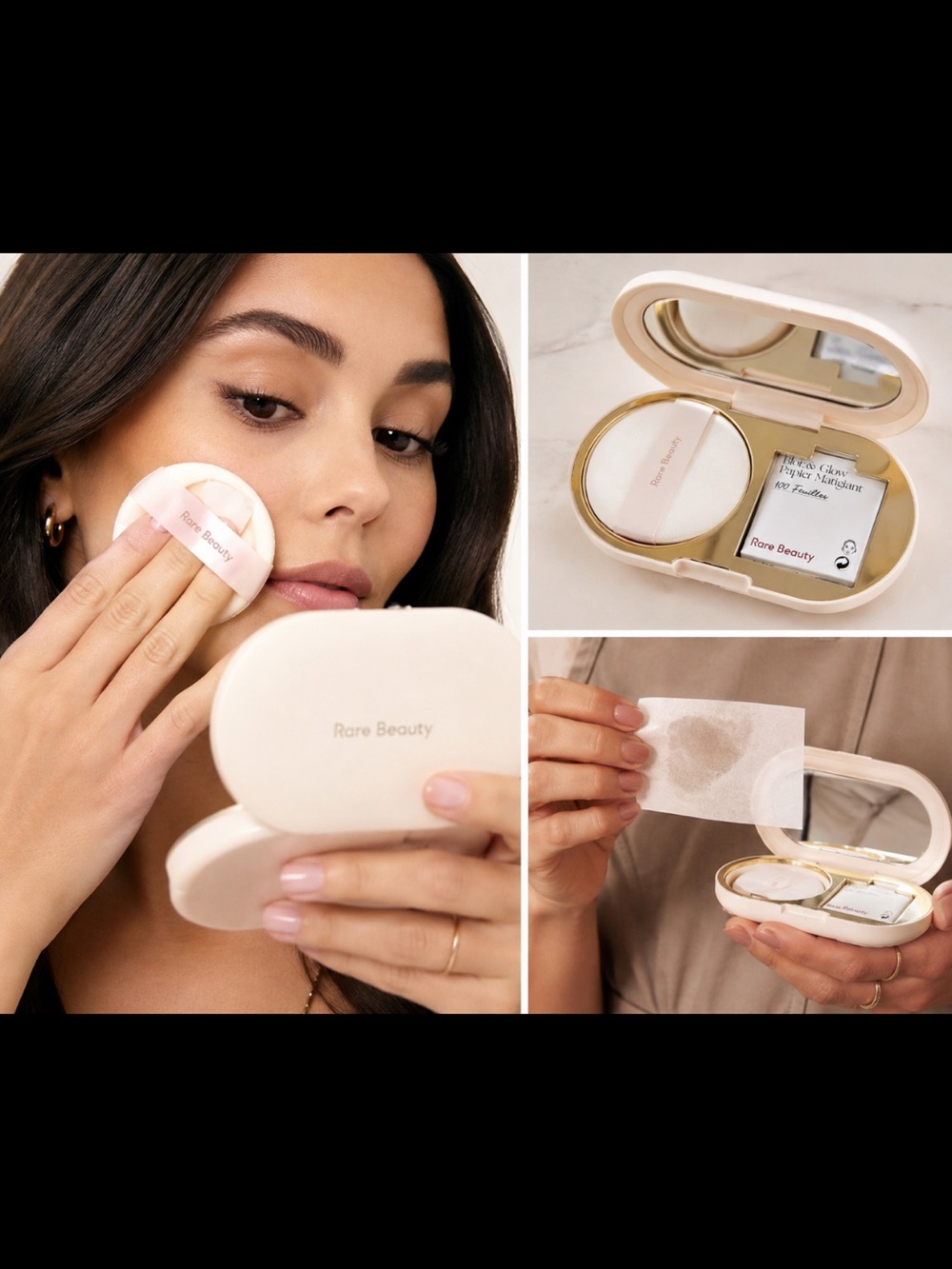 Rare Beauty Blot & Glow Touch-Up Kit Translucent Powder Puff Blotting Papers